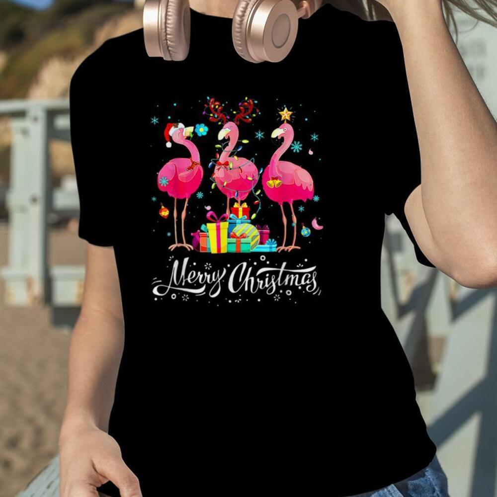 Flamingo Lights Santa Hat Sweater Xmas Tree Christmas Tshirt